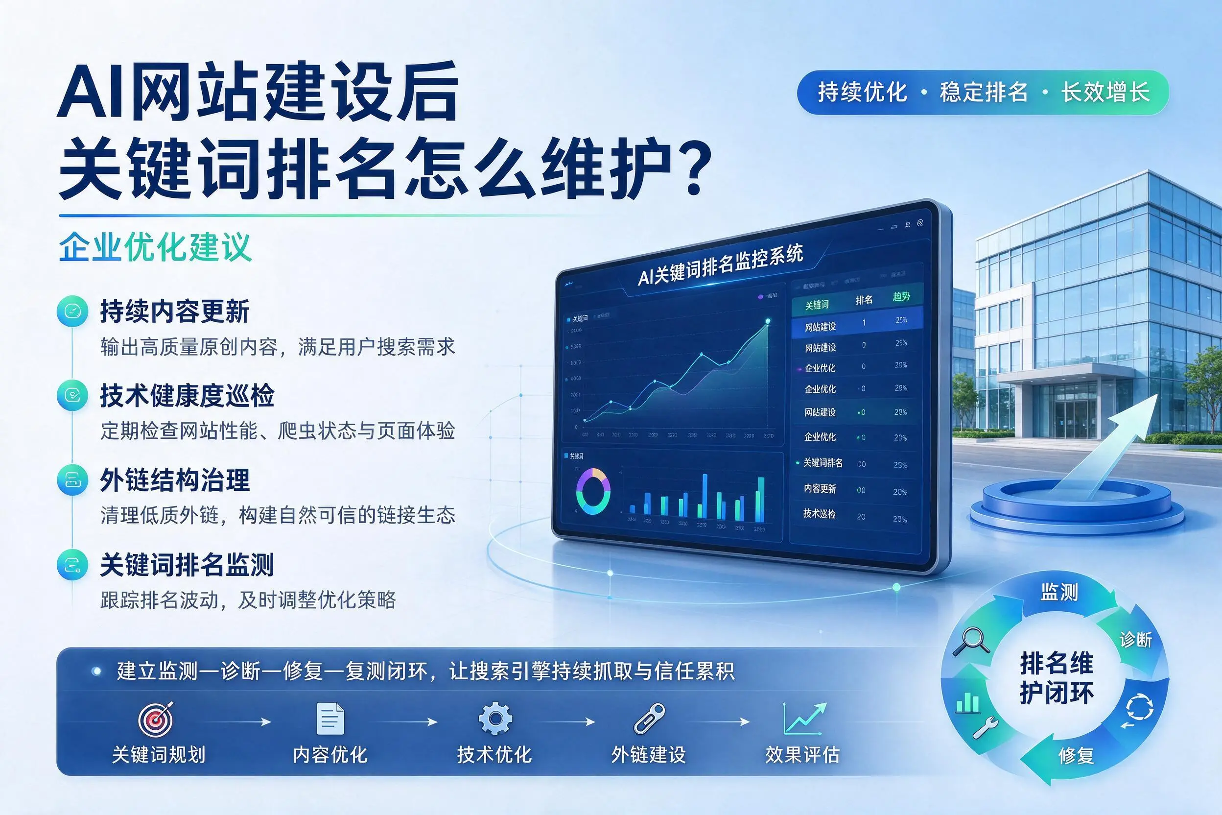 AI网站建设后关键词排名怎么维护？阿拉善企业优化建议